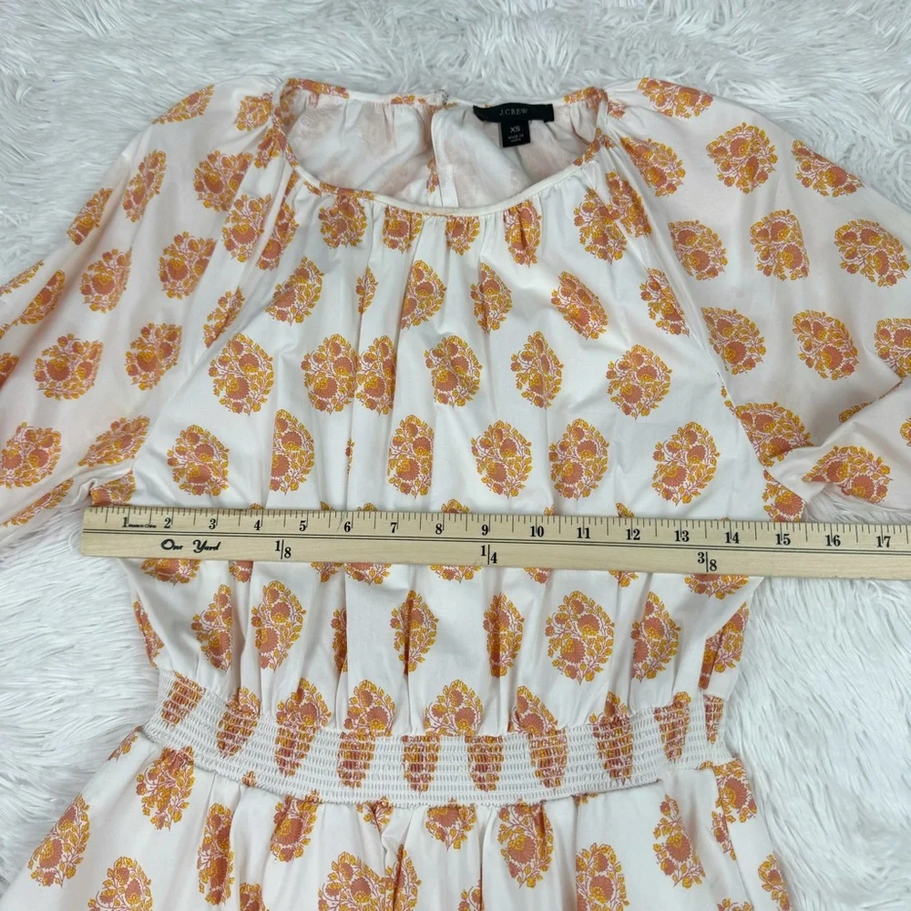 J‎ Crew Smocked-waist mini dress in gathered floral block print 3/4 sleeve